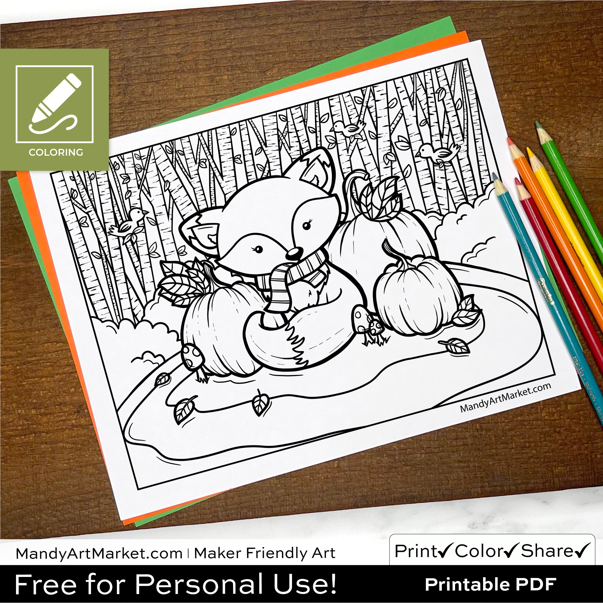Photo of Fall Fox Coloring Sheet