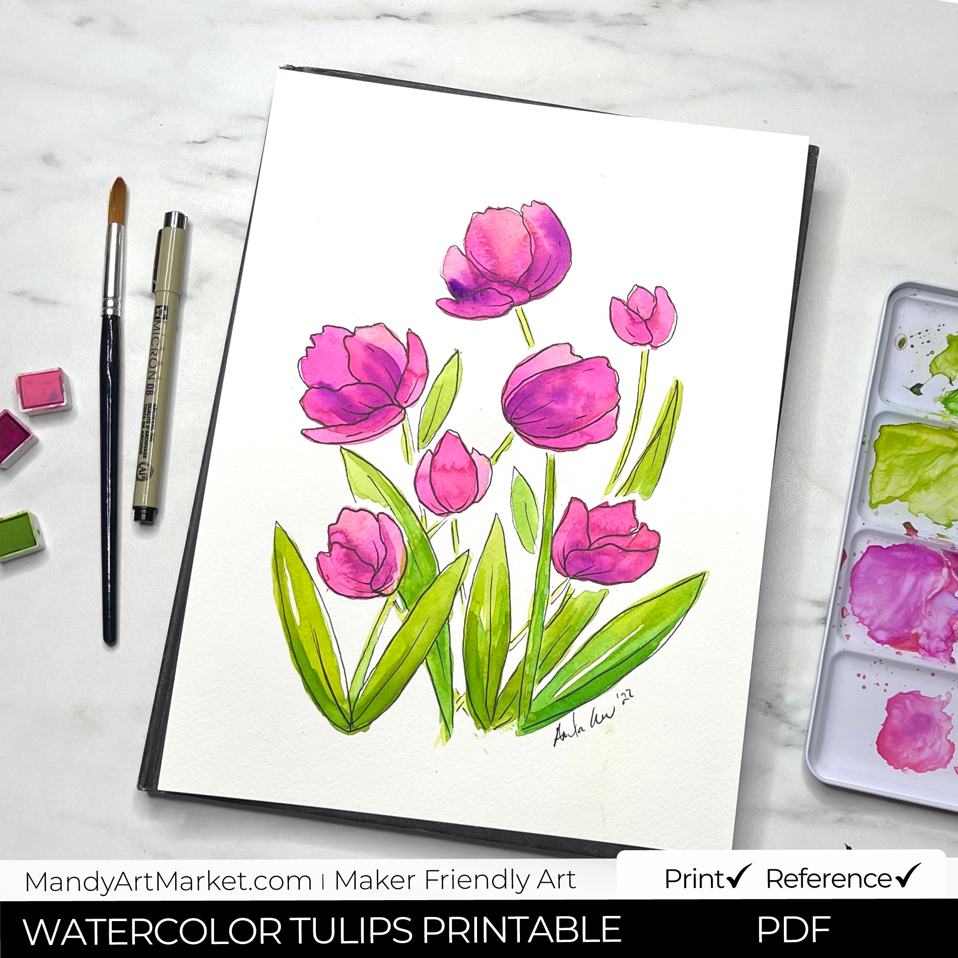 Free Watercolor Tulips Printable Wall Art PDF  Mandy Art Market